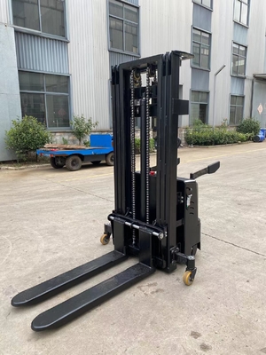 Support Customized Stand On 1.6 Ton 4 Meters All Electric Stacker Forklift With Side Wheels And Safe Arms