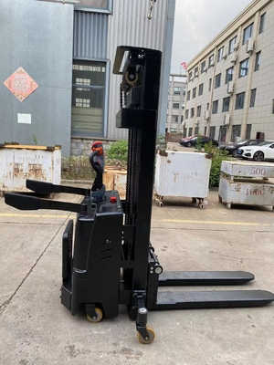 Support Customized Stand On 1.6 Ton 4 Meters All Electric Stacker Forklift With Side Wheels And Safe Arms