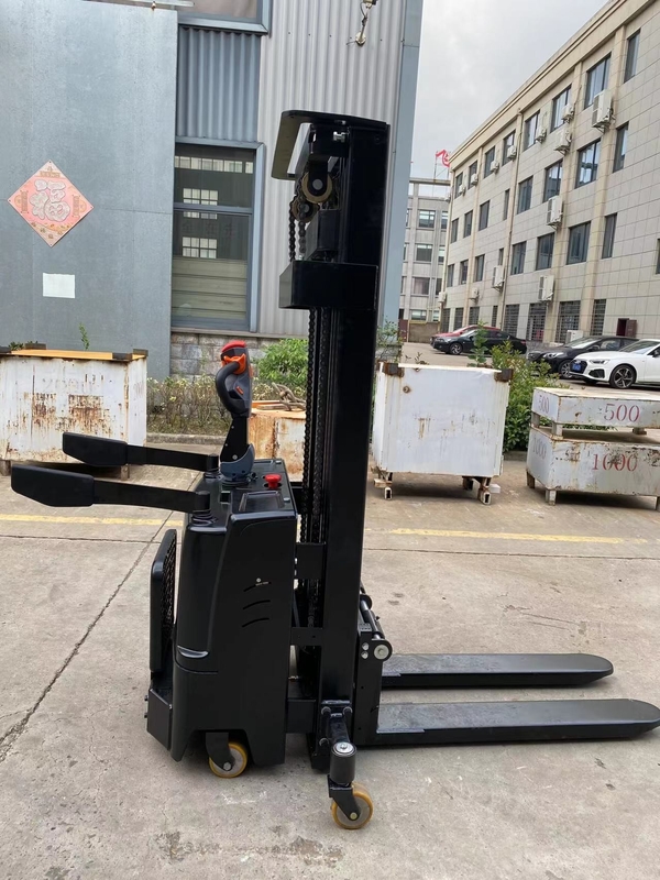 Support Customized Stand On 1.6 Ton 4 Meters All Electric Stacker Forklift With Side Wheels And Safe Arms