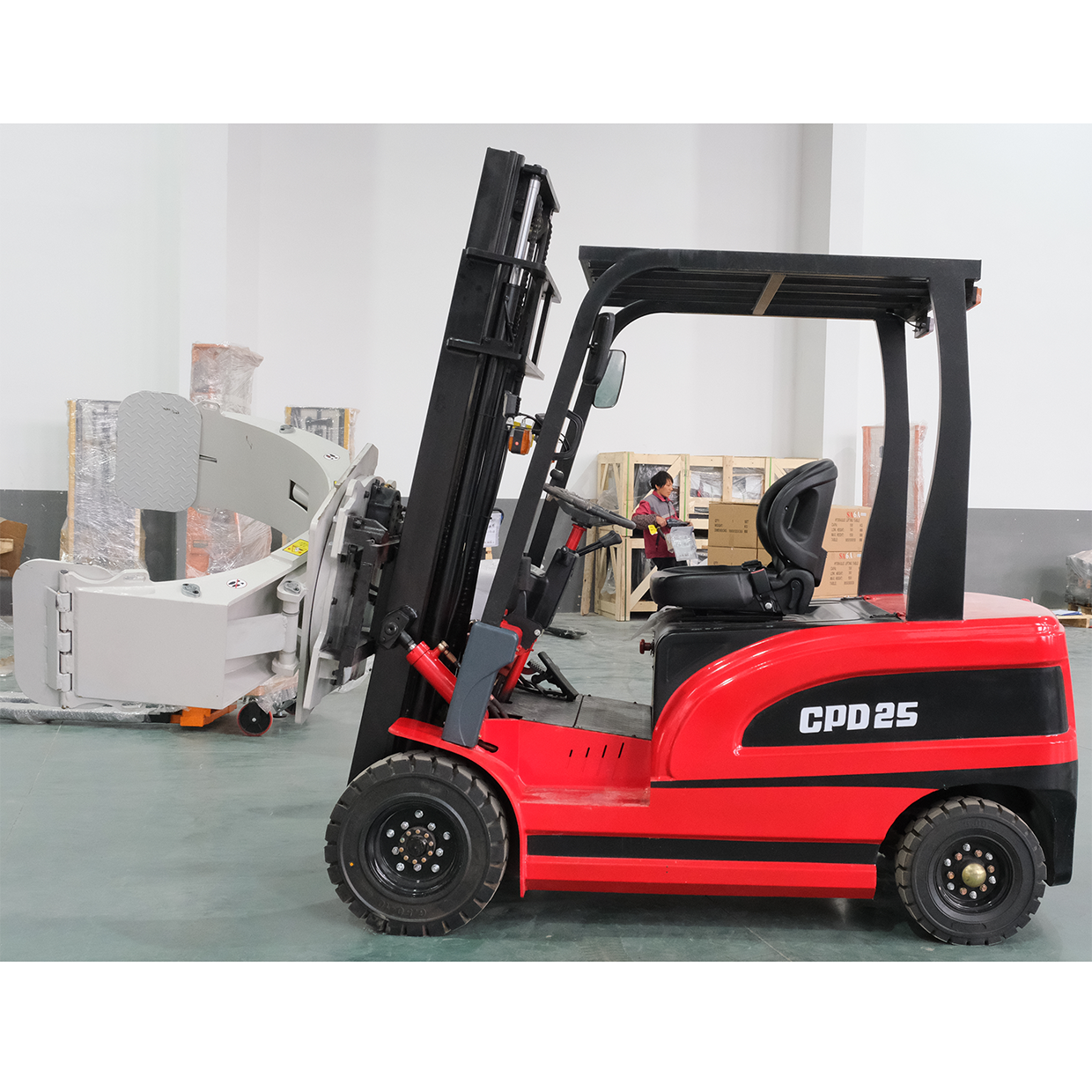 Load 2.5ton 2500kg 4-wheel electric forklift with clamp full electric big battery